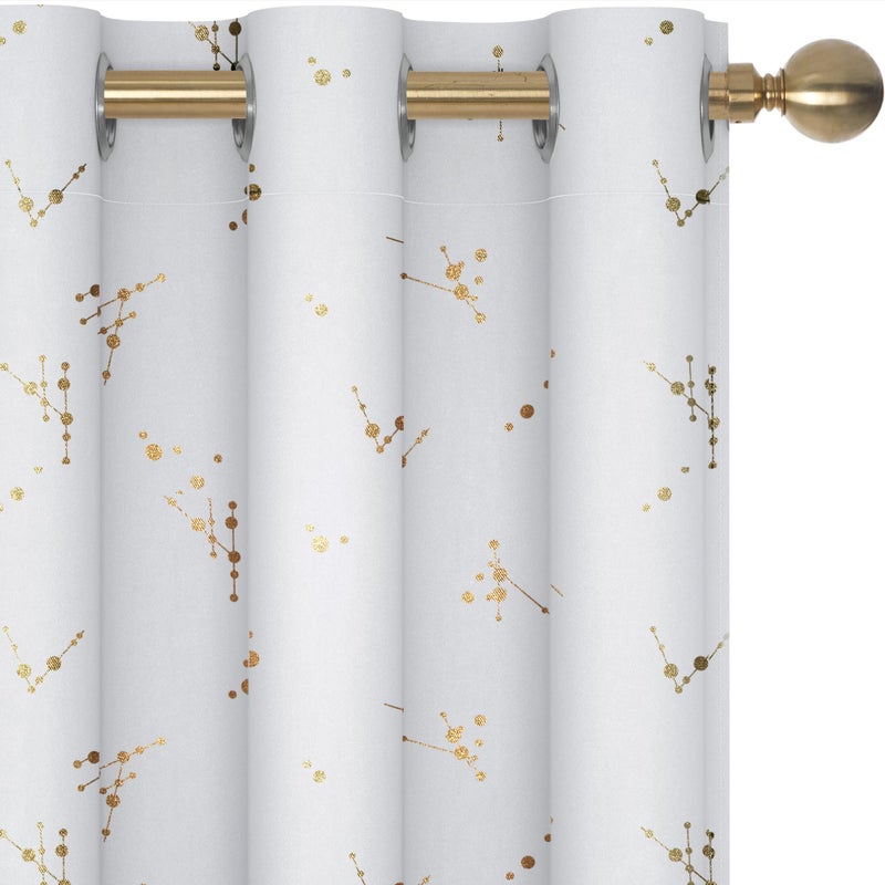 Deconovo Blackout Curtains 2 Panels, 42x45 Inch, Thermal Insulated Room-Darkening Grommet Drapes for Bedroom & Living Room, Gold Constellation Pattern, Polyester, Machine-Washable, Greyish White - Image 1